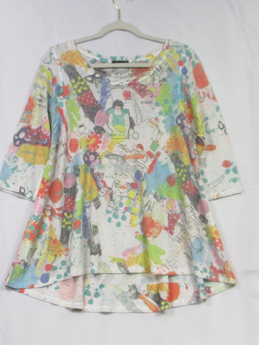 Inoah Tunic Shirt Womens S Multicolor Artsy Graphic Print Colorful Top USA Made
